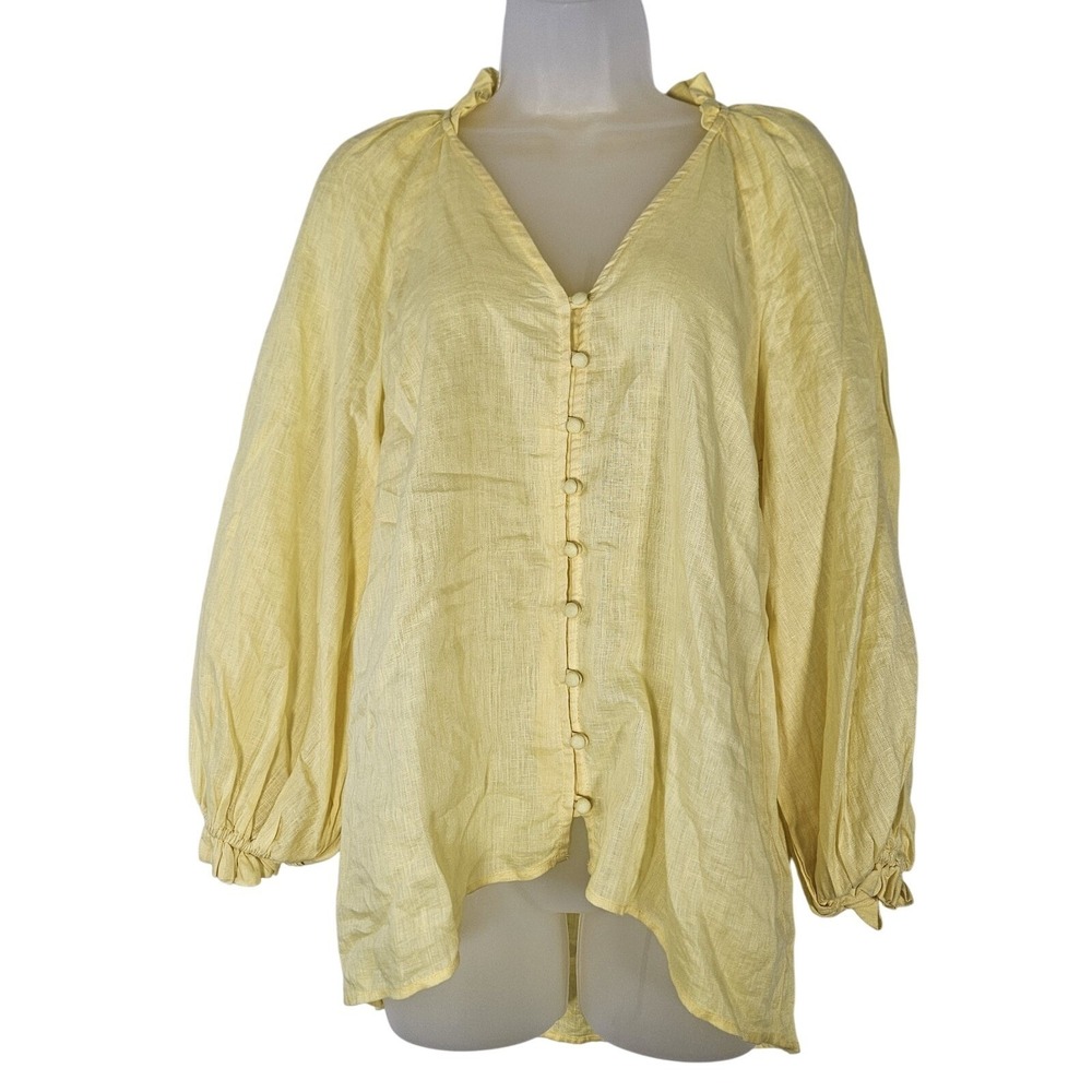 Maeve Anthropologie Top XS Audie NWOT Yellow Linen Balloon Sleeves Button Boho
